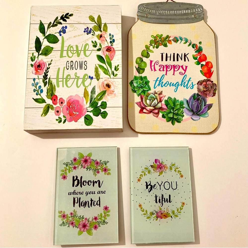 NEW Plant Lover Home Decor Set Boho Wall Art Positive Fall Garden Party Sign